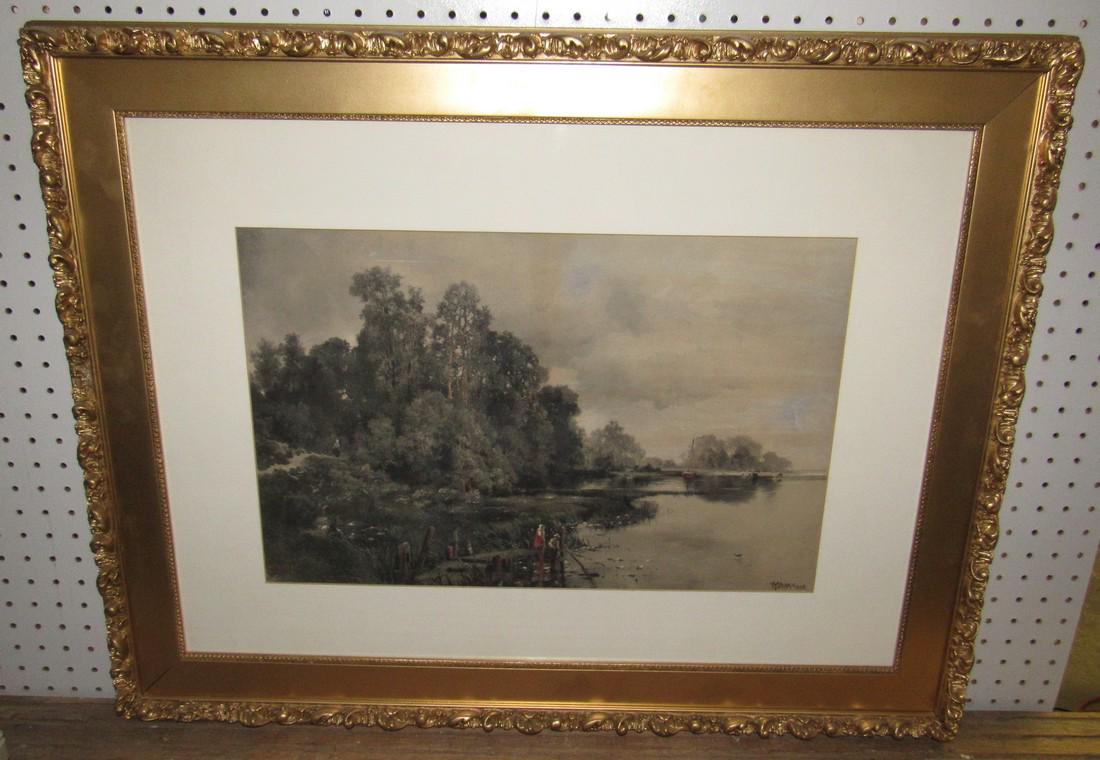 Thomas Moran Fishing Water Scene Print: Approx 25 1/2" x 33"