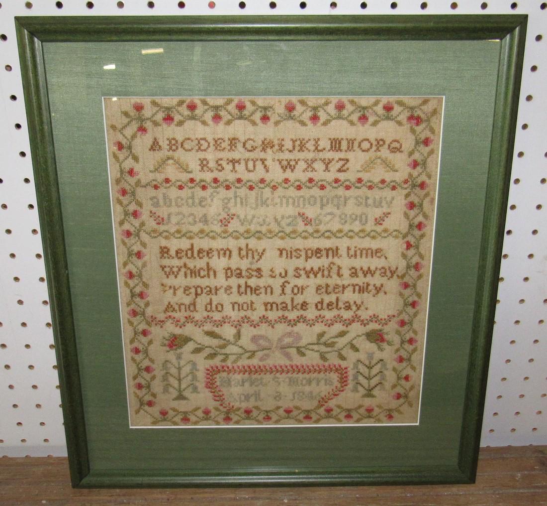Morris 1846 Sampler: Approx 16 1/2" x 18"