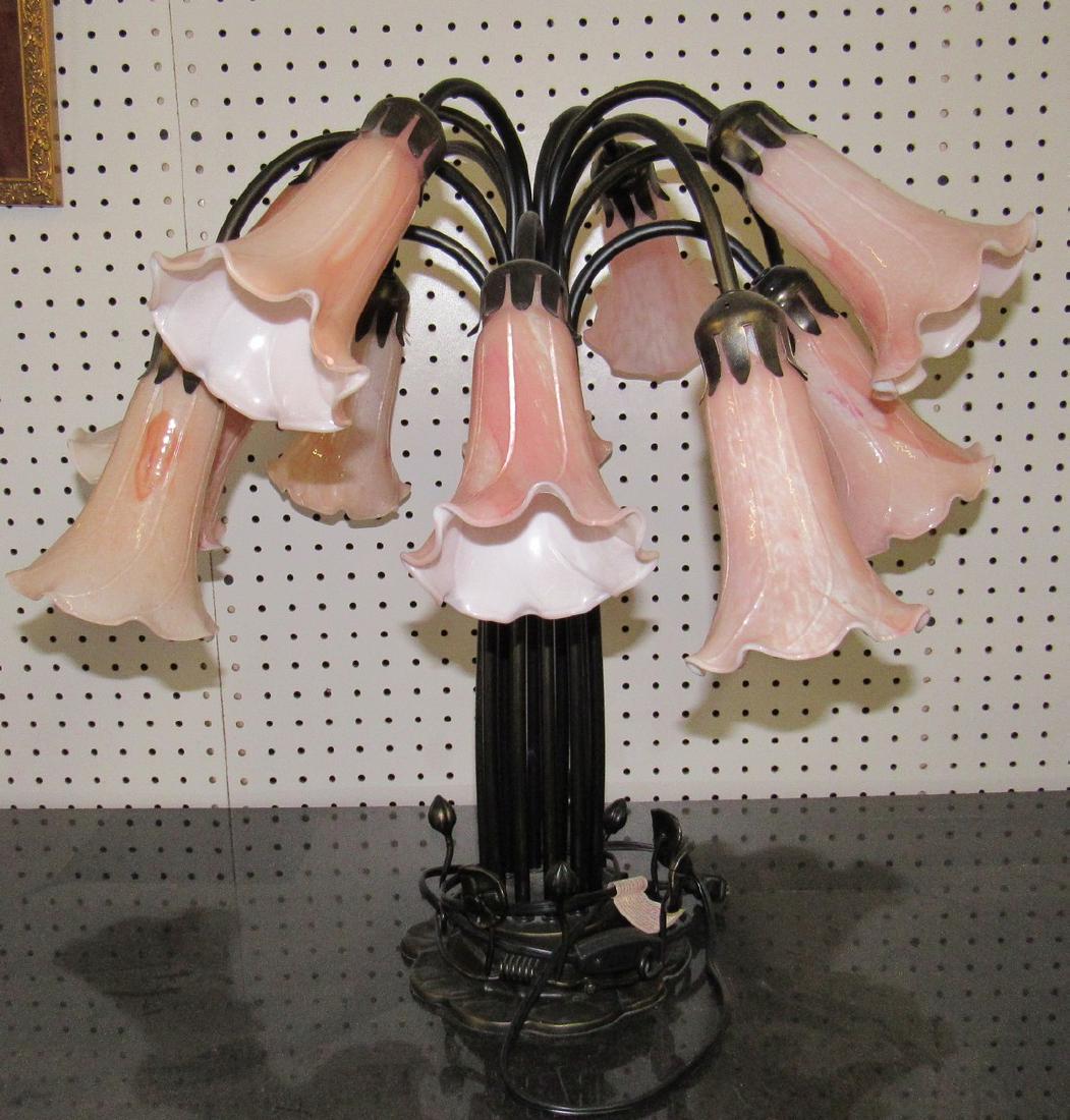 Tiffany Studios Style 12 Light Lily Table Lamp: Approx 21 1/2" tall and 24" in diameter.