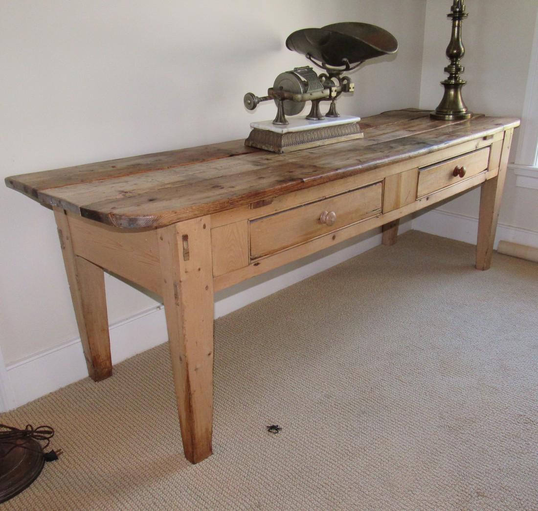 Scrubbed Pine 2 Drawer Sofa Table: Approx 24" x 81" x 28" tall. Does NOT include items on top