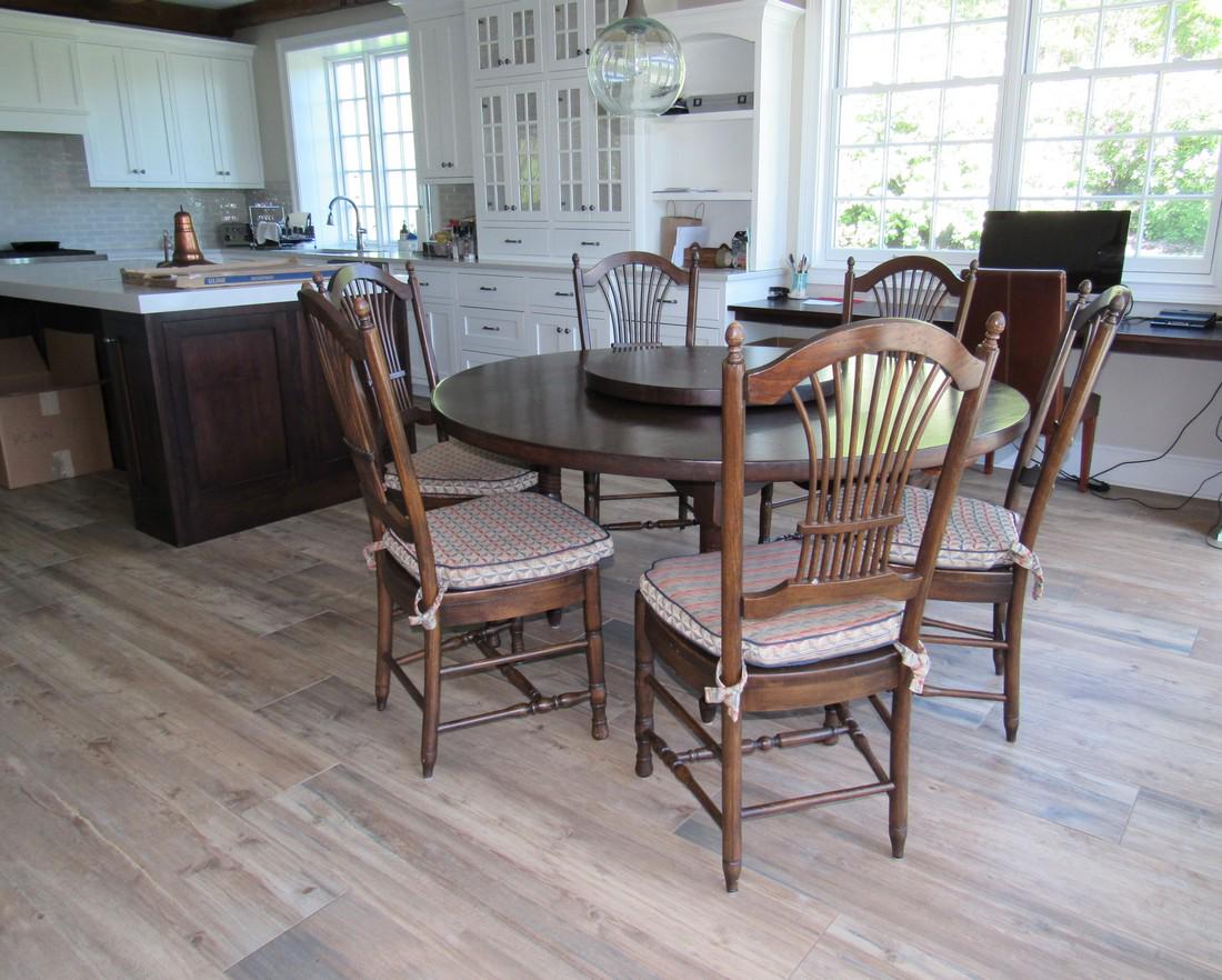 Lloyds Dining Room Table and 6 Chairs from Lloyds: Table is approx 62" in diameter. Comes with 6 chairs and 28" lazy susan. Chairs are marked Lloyds