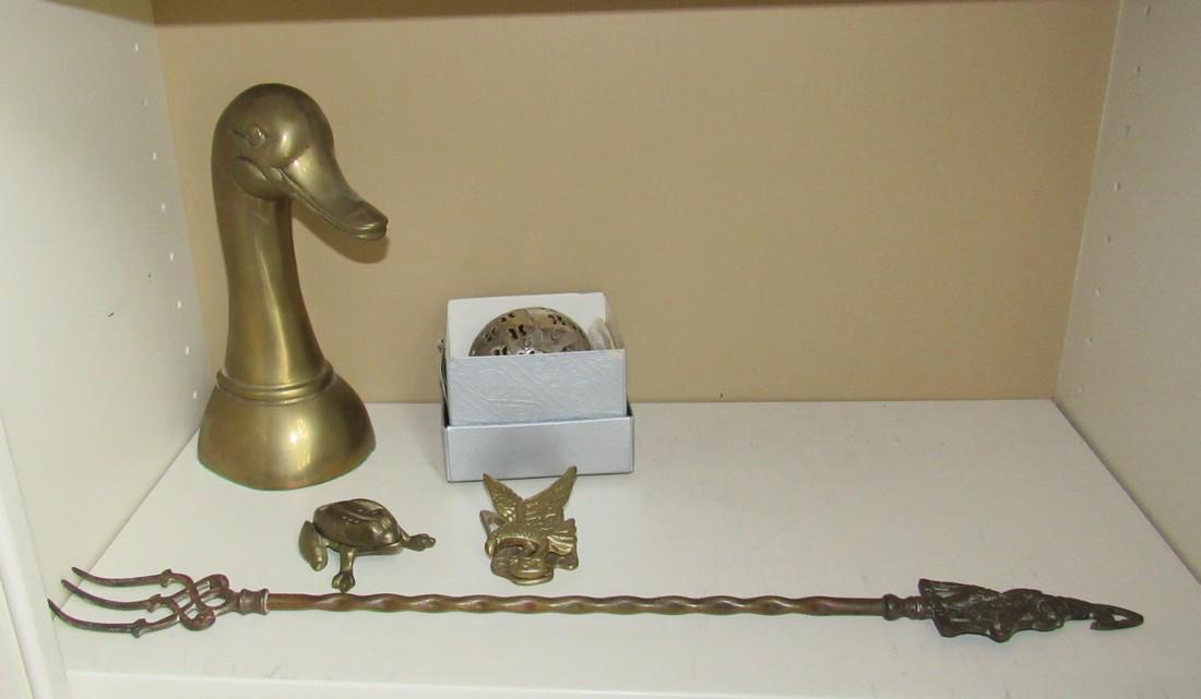 Brass Duck Door Stop Frog Match Holder Eagle Letter: Getting all pictured. Doorstop is approx 9 1/2" tall