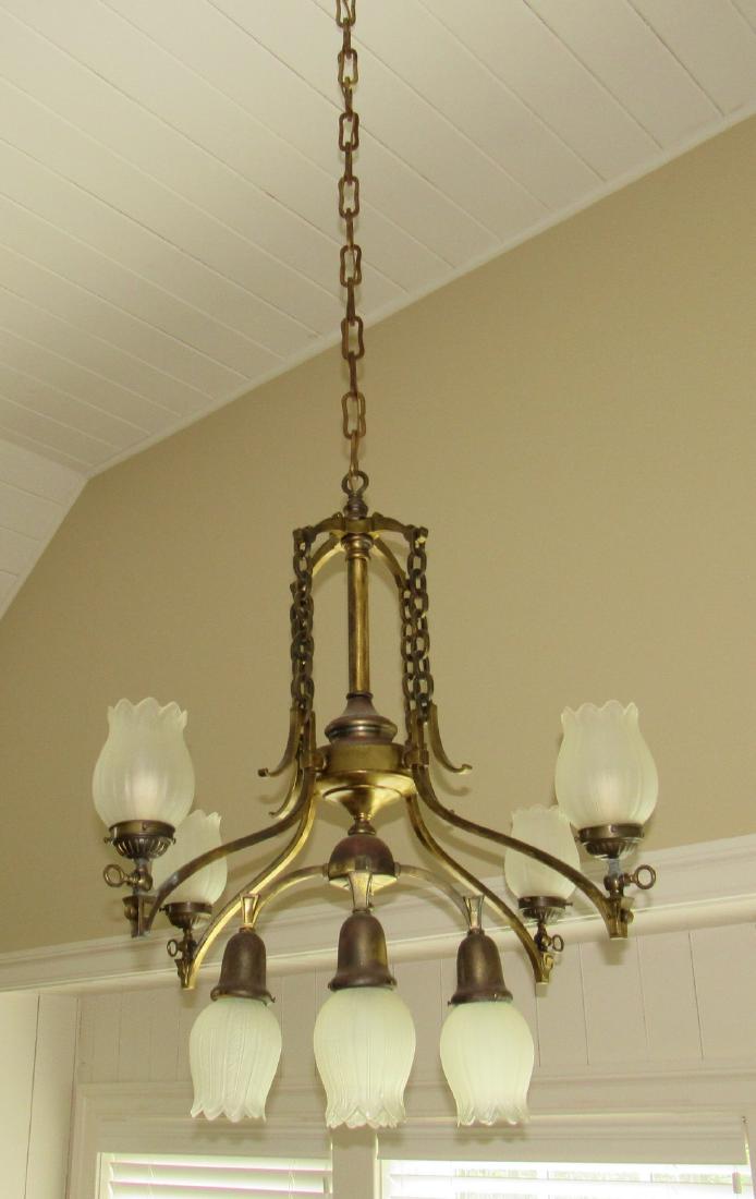 Gas and Electric Light Fixture: Approx. 28" in diameter and 32" tall.