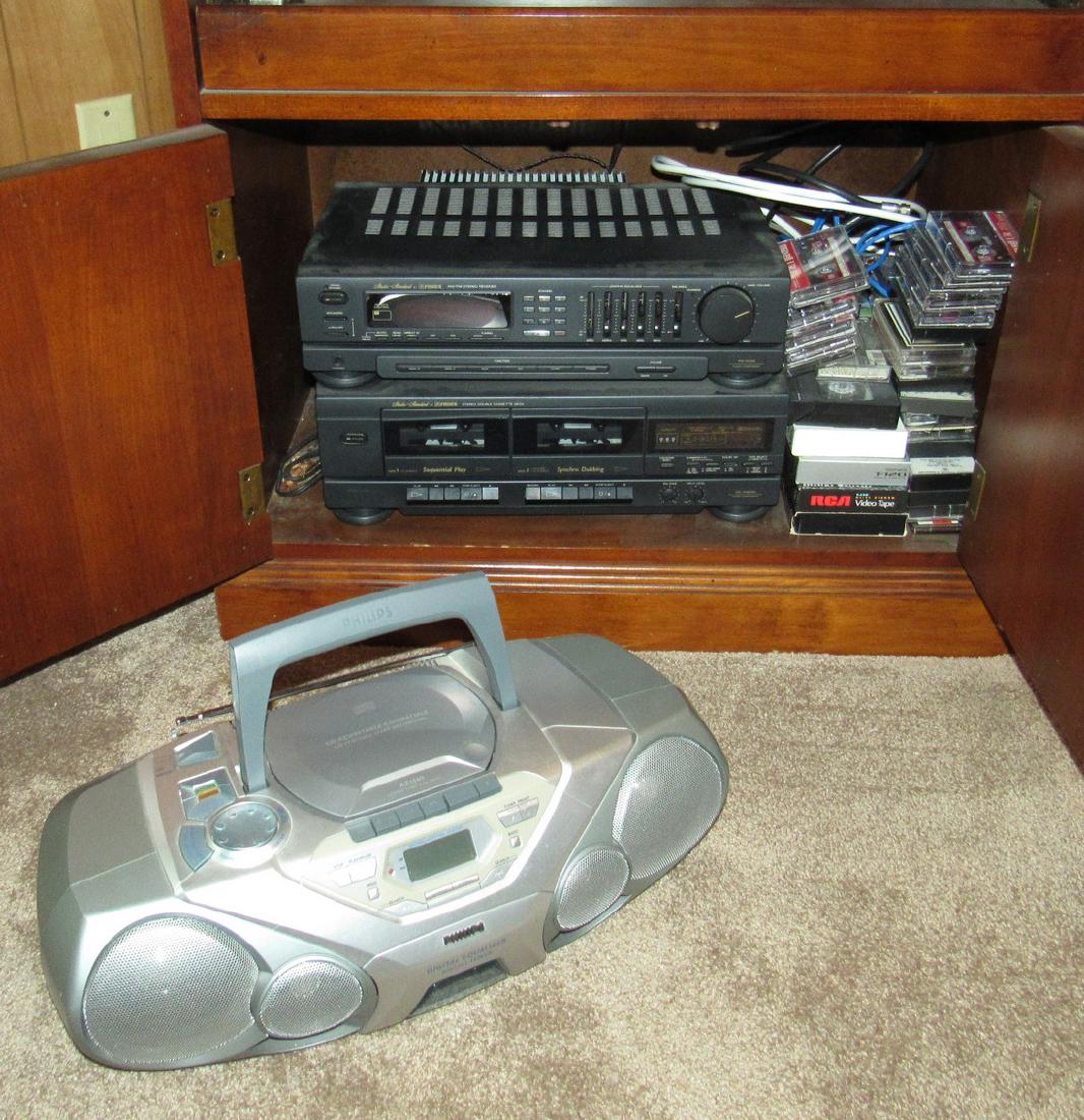 Fisher Stereo Cassette Deck Panasonic Radio and cabinet: Getting all pictured. Take what you want and leave the rest