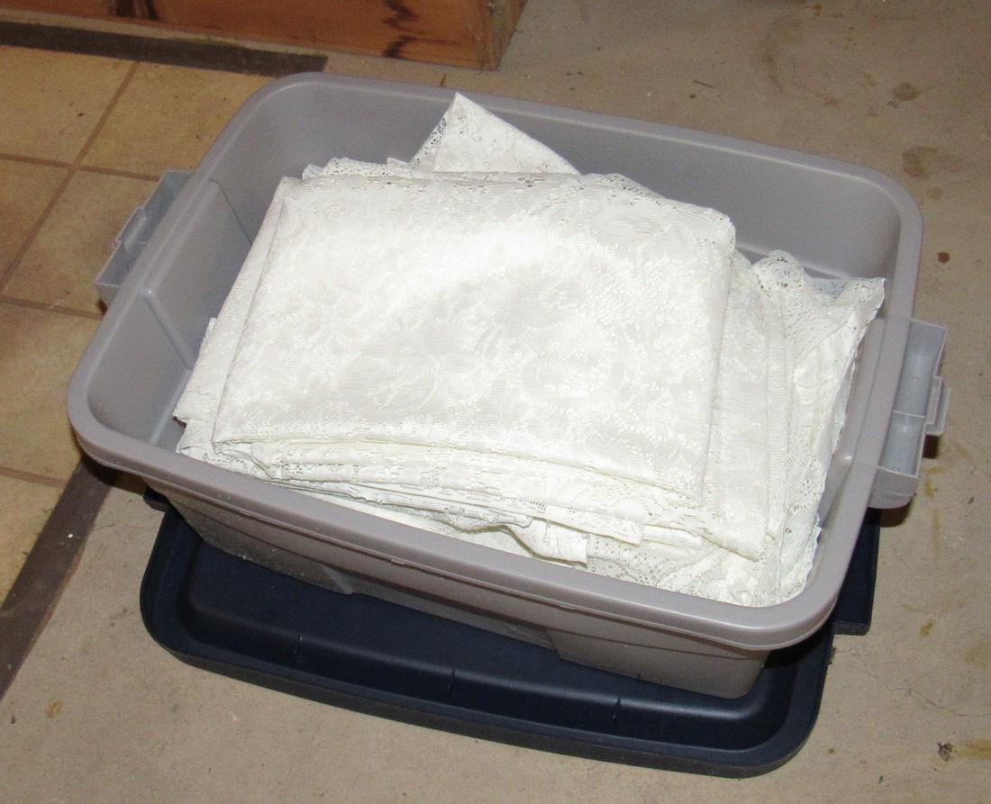 Plastic Tote with Lace Curtains: Getting tote and contents