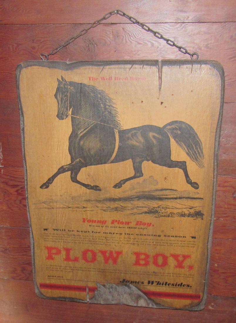 Young Plow Boy Wooden Horse Sign James Whitesides: Approx. 15" x 20"
