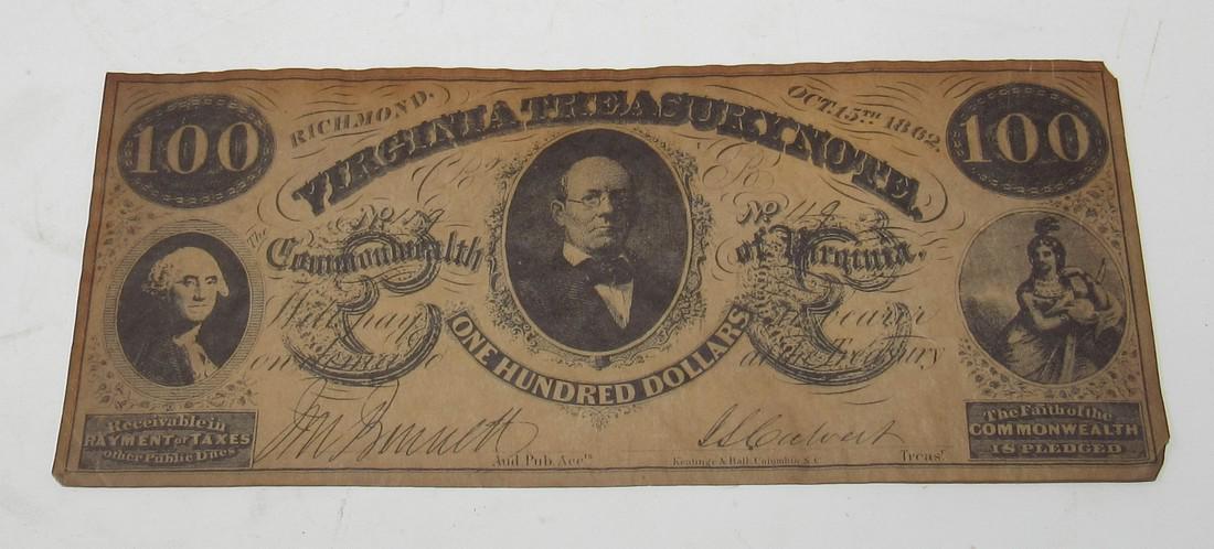 1862 Virginia Treasury Note: Authenticity is not guaranteed ! This fell out of a dictionary , when I picked it up.