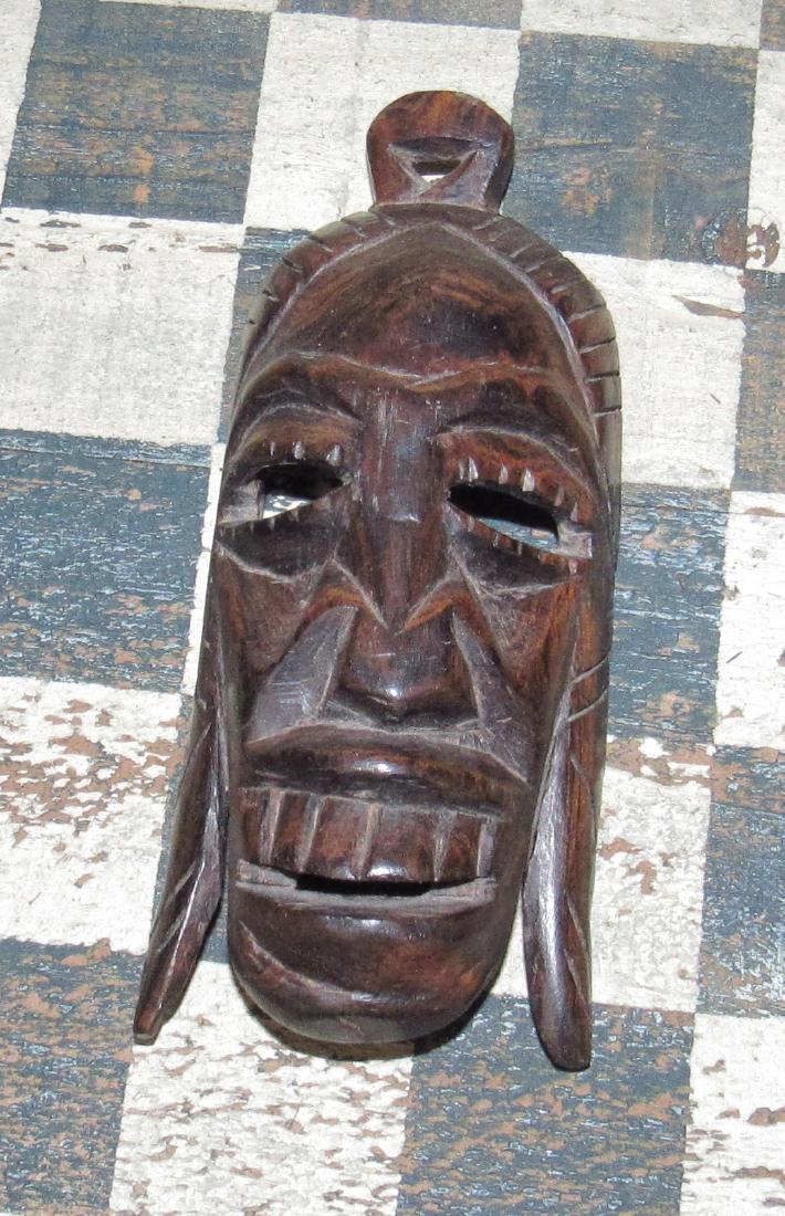 Miniature Wooden Carved False Face Mask: Approx 2 1/6"x 6"