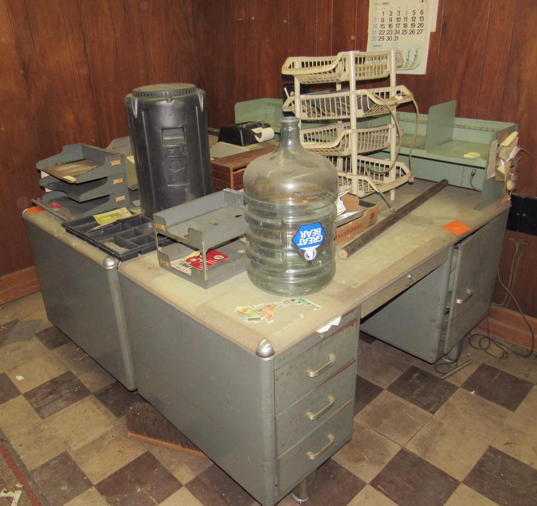 Art Metal Security Steel Office Desks IBM Typewriters: Getting both desks, items on top and in desks.