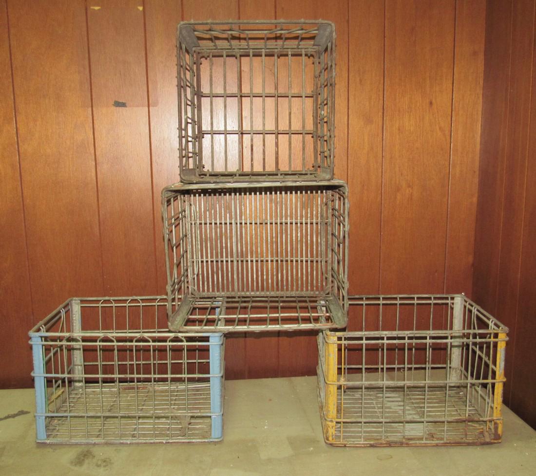 4 Vintage Wire Milk Crates Ideal Tuscan Lampert: 3 on bottom are approx 13" x 17" x 11"
