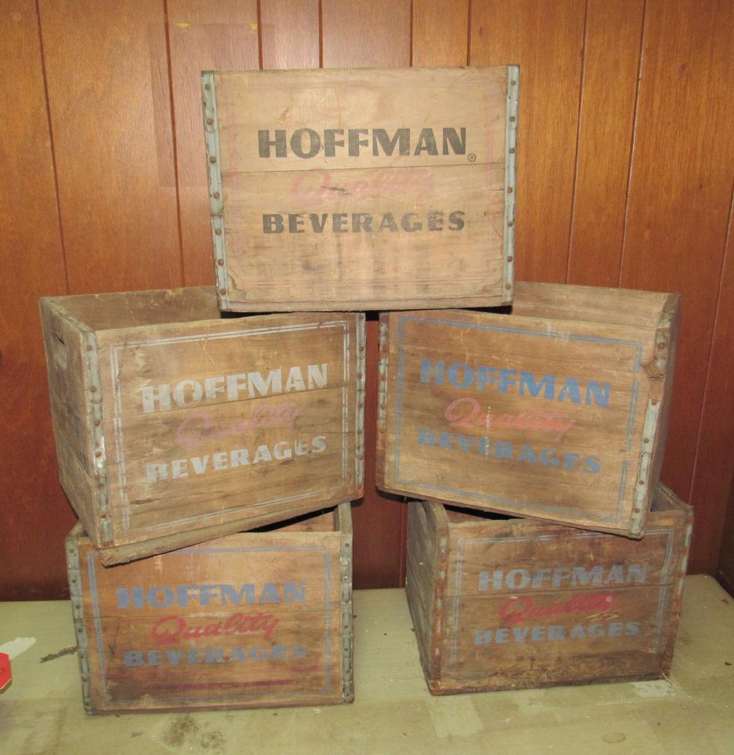 5 Antique Wooden Hoffman Beverages Crates: Approx 12" x 16.5" x 12.5" tall