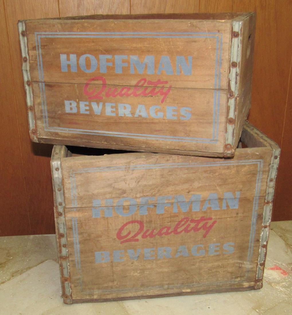 2 Hoffman Beverages Wooden Crates: Large one is approx 12" x 16" x 12 1/2" tall.