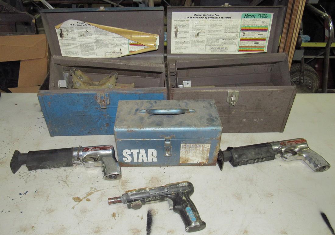 3 Ramset 122 MD Fastening Tools with Toolboxes: 2 are 122 MDs and the model of the 3rd is unknown