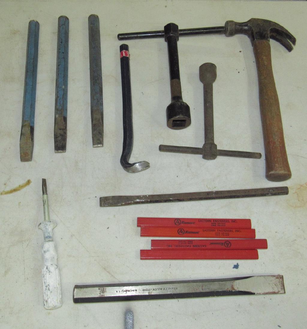 Hammer Wrenches Chisels: Getting all pictured. One is a Stanley chisel