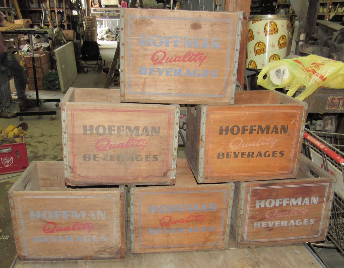 6 Hoffman Beverages Wooden Crates: Getting all 6 pictured. Approx 12" x 16" x 12 1/2"
