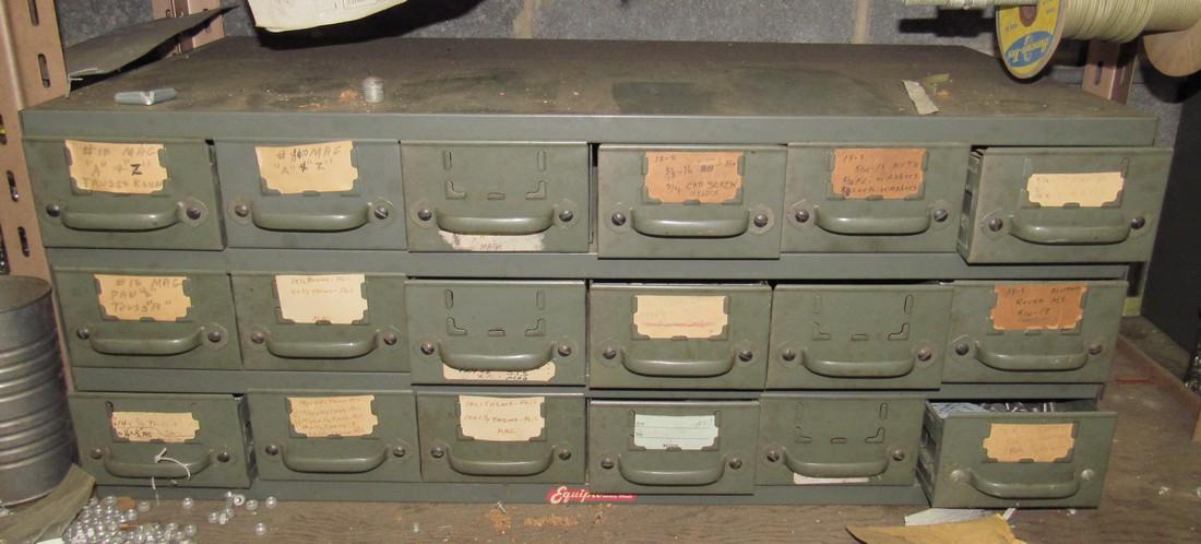 18 Drawer Parts Cabiner with Hardware Screws: Approx 17" X 34" X 13 1/2" tall