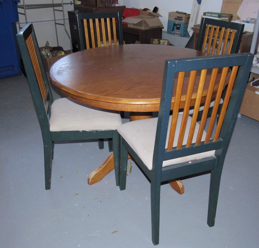 Round Pedestal Kitchen Table and 4 Chairs: Approx 42" in diameter.