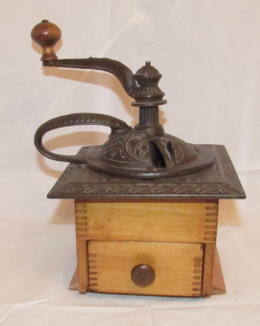 Antique Coffee Grinder: Approx 6 1/2" x 6 1/2" x 10 1/4" tall