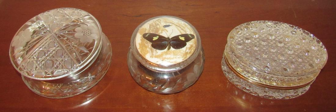 3 Dresser Boxes: One on left is approx 5 3/4" in diameter and 3 3/8" tall