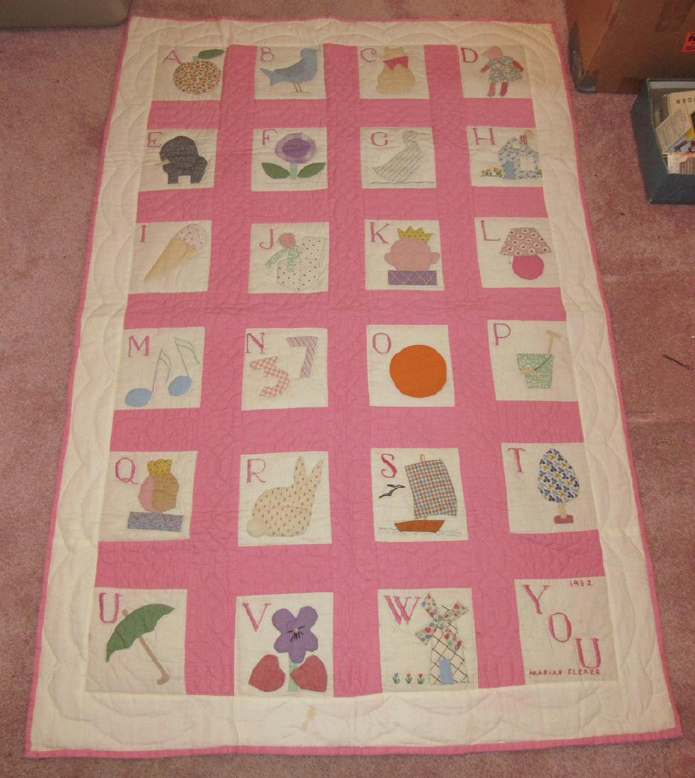 1932 Marian Flexer Crib Quilt: Approx 38" x 56"