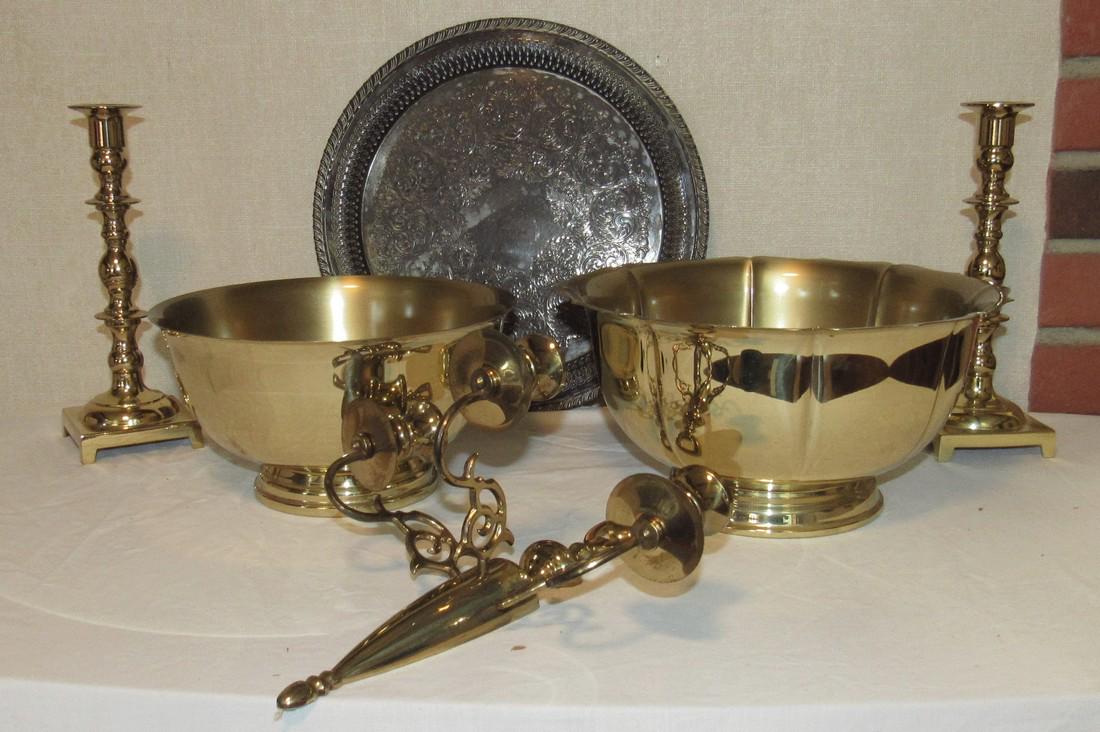Brass Baldwin Bowls Candlesticks and Wall Sconce: Candle sticks are approx 9 1/2" tall.