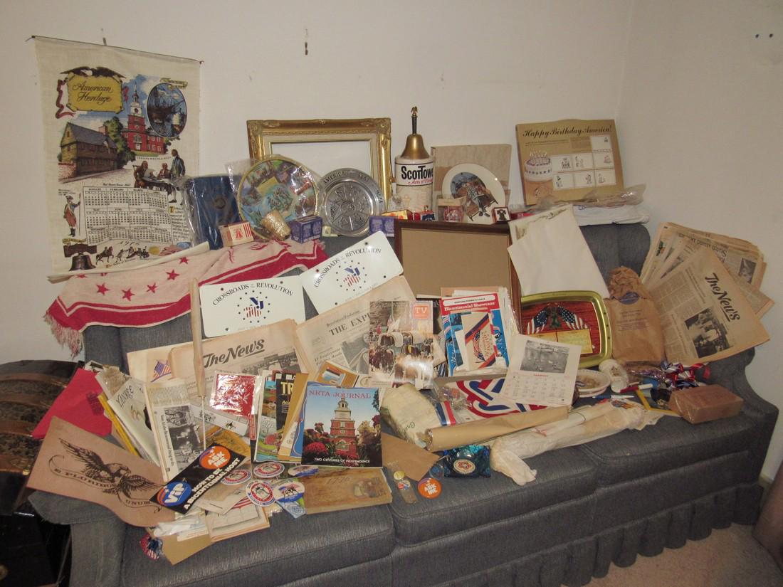 Large Lot of Bicentennial Souvenirs: Getting all pictured on couch. You can have the couch too ! Take what you want and leave the rest