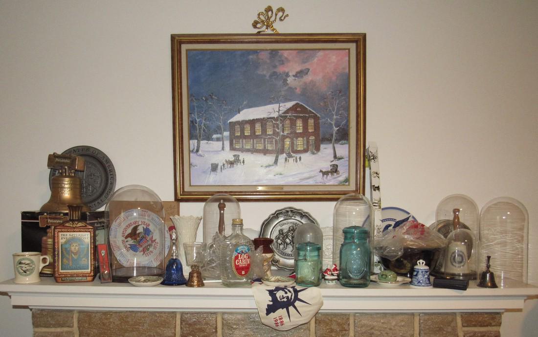 Glass Domes Bicentennial Souvenirs Fruit Jars: Getting all pictured, on mantle. PAINTING IS NOT FOR SALE ! Take what you want and leave the rest