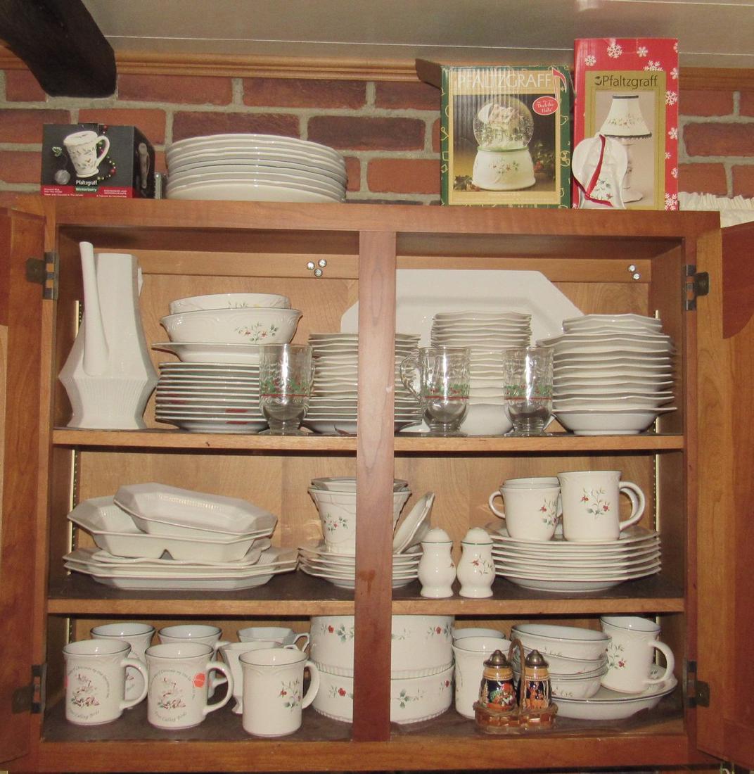 Pfaltzgraff Winter Berry & Hikko Dinnerware: Getting all pictured in cabinet, on top of cabinet, and on counter.