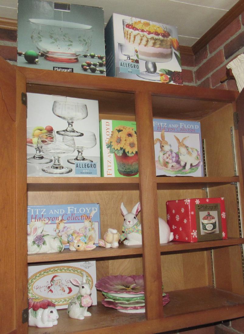 Fitz and Floyd Pfaltzgraff & Misc Cabinet Contents: Lot includes everything in cabinet and on counter under cabinet. Take what you want and leave the rest