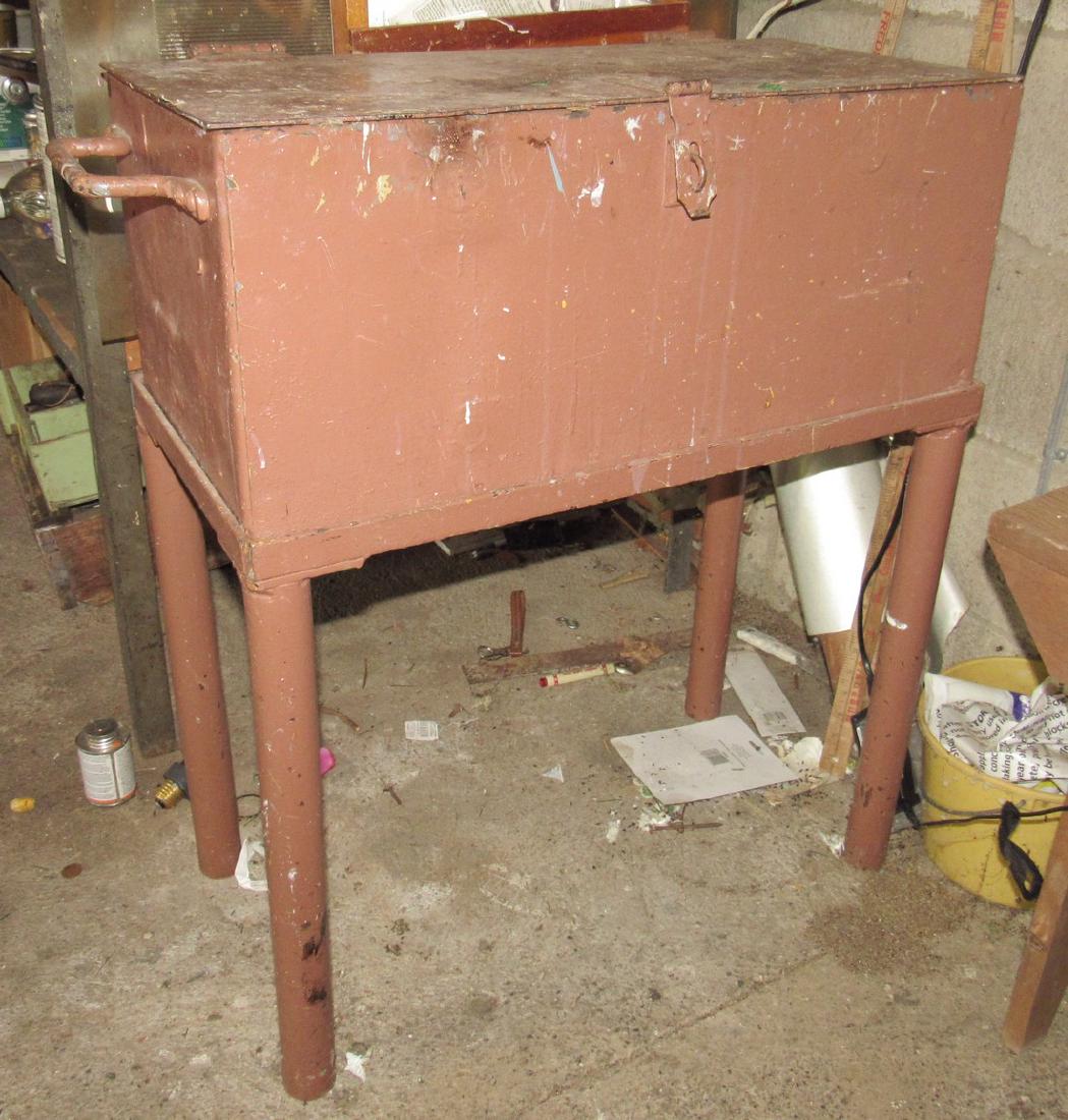 Metal Tool Chest on Stand: Approx. 12" x 24" x 30" tall. Includes all tools in it