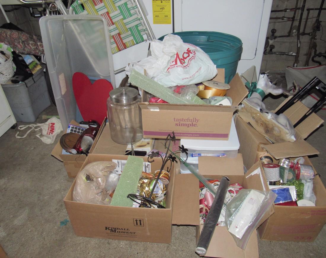 Large Misc Contents: Lot includes everything pictured in front of washer and dryer, in cabinet, and on floor in front of cabinet