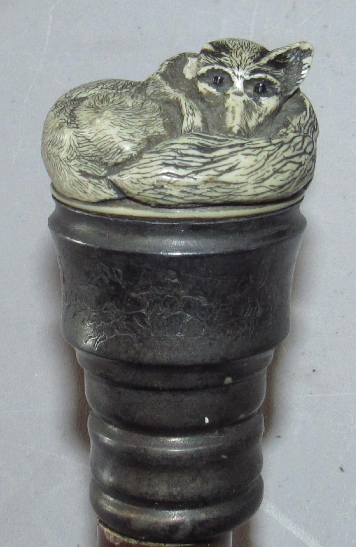 Cane Walking Stick with Fox and Hunting Scene: Approx 35 1/2" long.