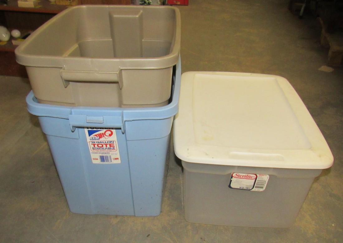 3 Plastic Totes: One has lid