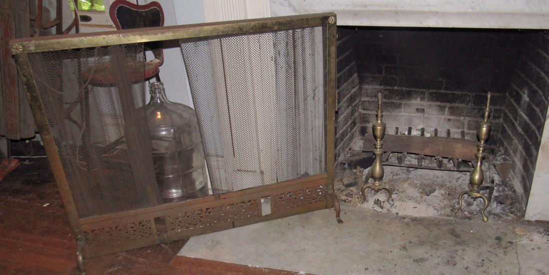 Andirons Fireplace Screen and Log Holder: Screen is approx 38" x 21" tall