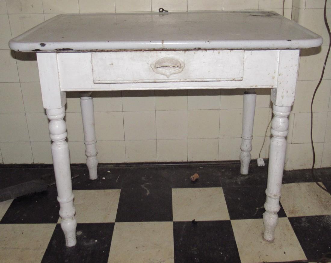 Porcelain Top 1 Drawer Table: Approx 24" x 36" x 30"