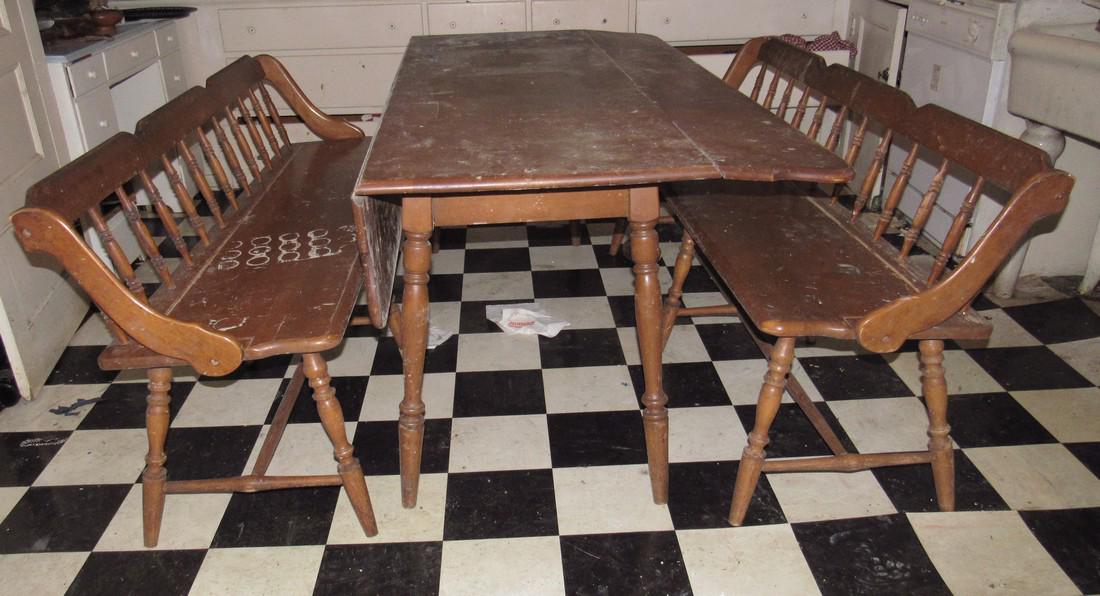 Maple Drop Leaf Kitchen Table and 2 Benches: Table is approx 42" x 67 1/2"