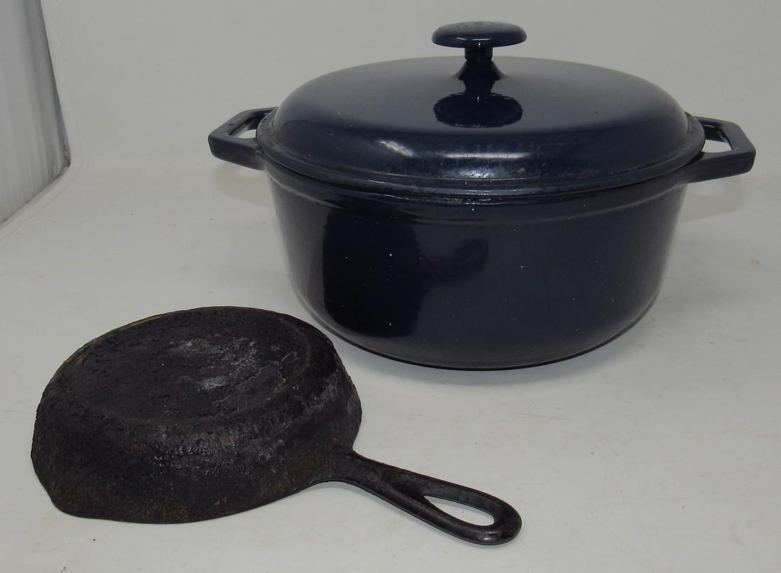 Enamelware Innova Cast Iron Dutch Oven Skillet: Getting both pictured. Innova is approx 10 1/4" in diameter.