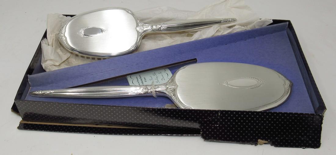 Saart Sterling Silver Vanity Dresser Set Mirror and: Mirror is approx 13 3/4" long