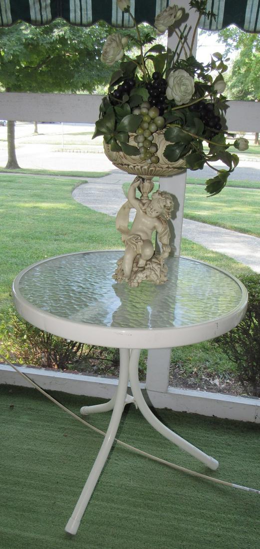 Pot Metal Cherub and Table: Cherub is approx 13" tall and table is 20 1/2" tall