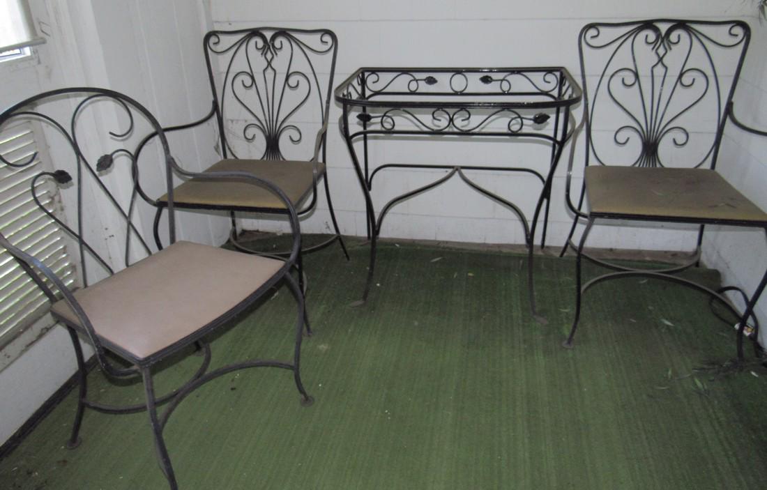 Wrought Iron Patio Set Table and 3 Chairs: Table is approx 22" x 30" x 30" tall