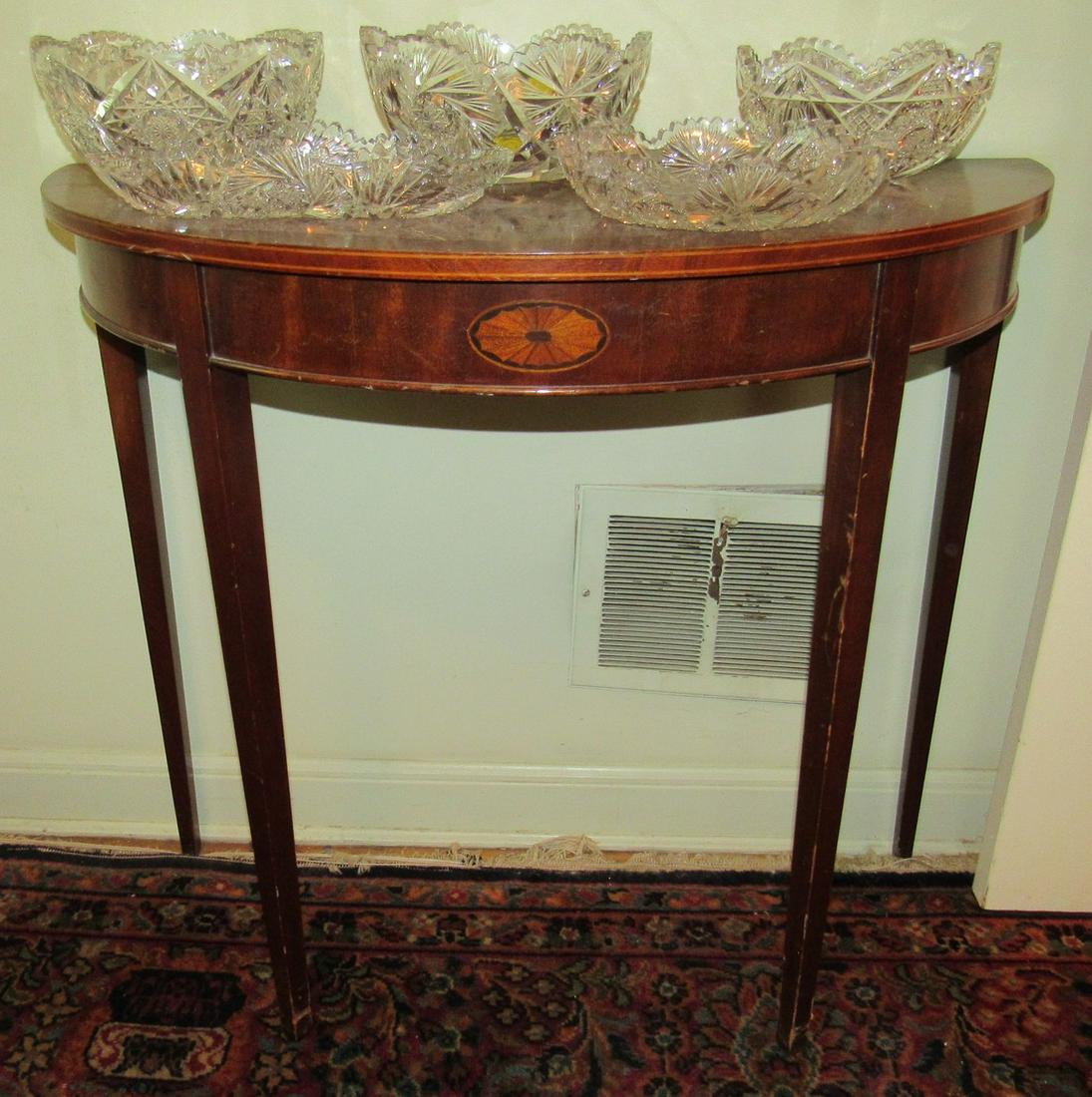 Side Table with Inlay: Approx 16" x 34" x 30" tall. DOES NOT include items on top