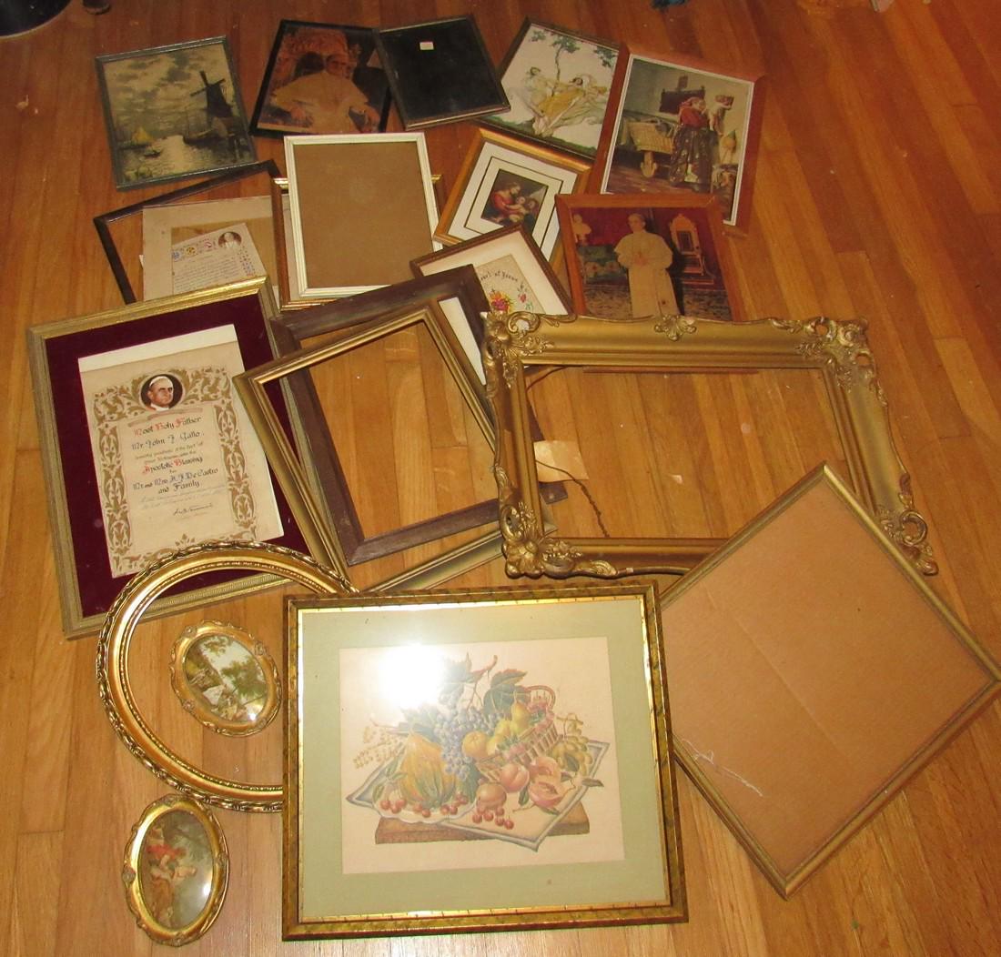 Large Lot of Picture Frames and Prints including: Largest is approx 17" x 25"