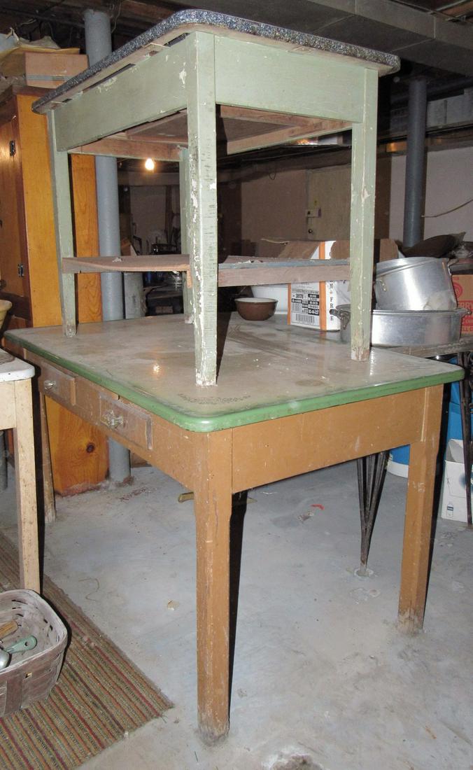 2 Porcelain Top Tables: Bottom one is 33" x 56" x 30" tall