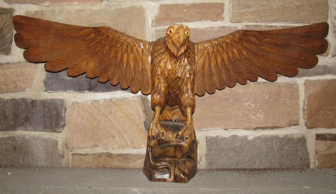 Large Carved Wooden Eagle with Snake (1 of 8)