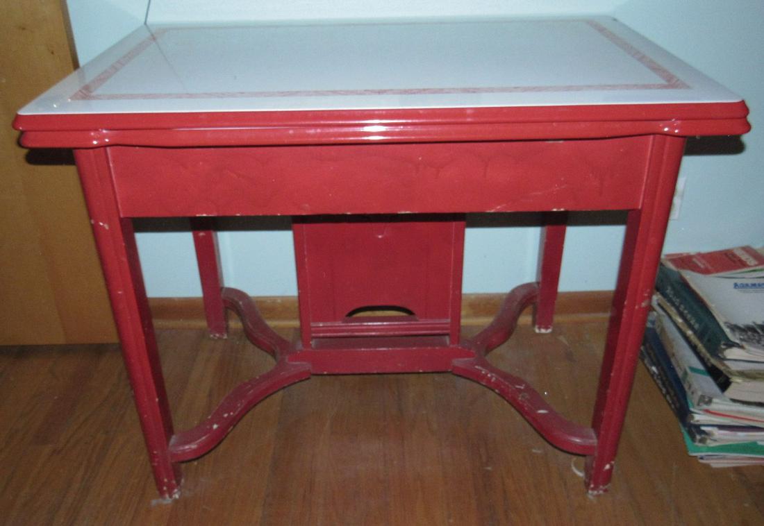 Red Painted Porcelain Top Table (1 of 6)