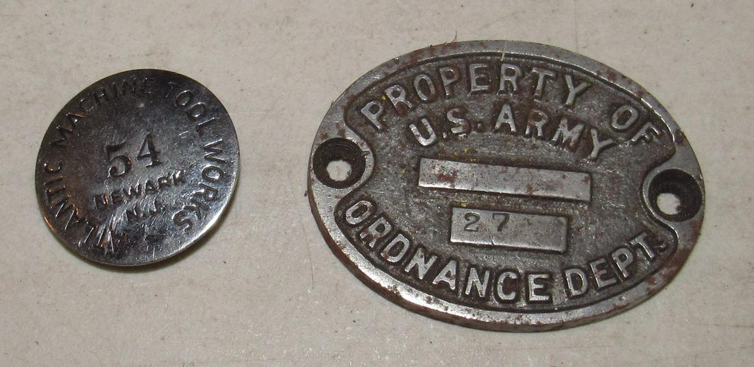 US Army Plaque & Atlantic Machine Tool Works Button (1 of 3)