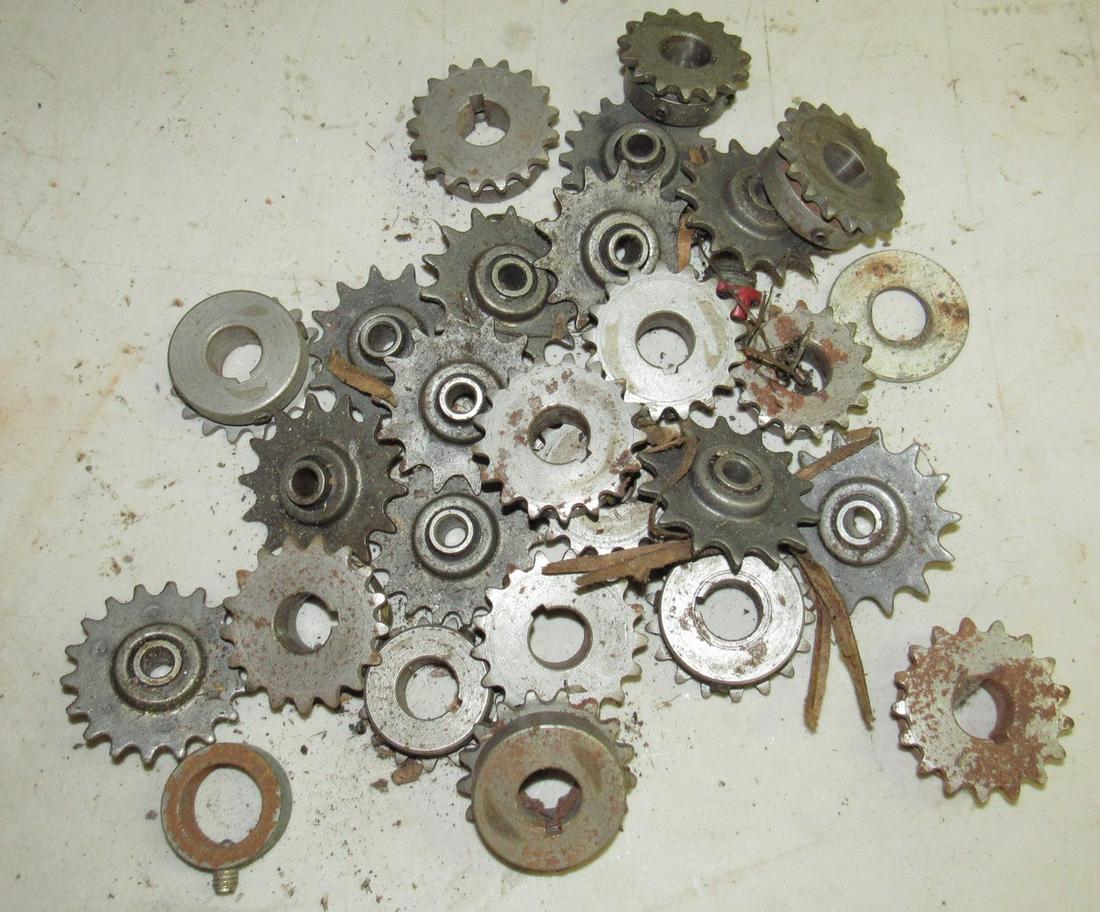 Sprockets: Most are approx 2 1/8" in diameter , with apprx 3/4" shaft size.