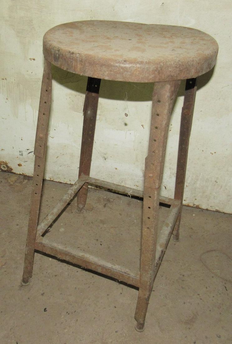 Vintage Metal Industrial Stool: Approx 26 1/2" tall.