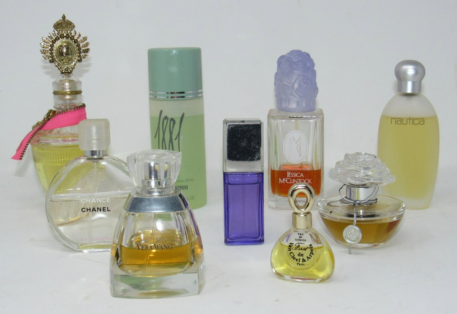 Nautica Vera Wang Chance Chanel Eternity Perfume Lot: Getting all pictured . The Nautica is a 1.7 fl oz bottle and almost full. The Eternity is also almost full. Other bottles are partial.
