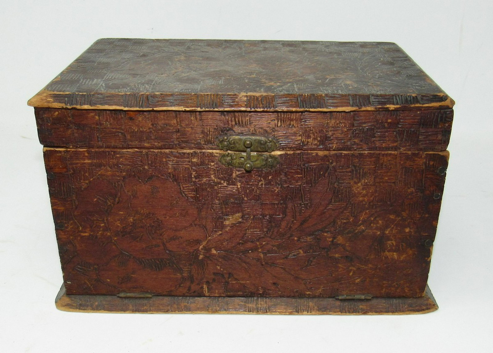 Carved Box and Contents: Approx 5 3/4" x 8 3/4" x 5 1/4" tall